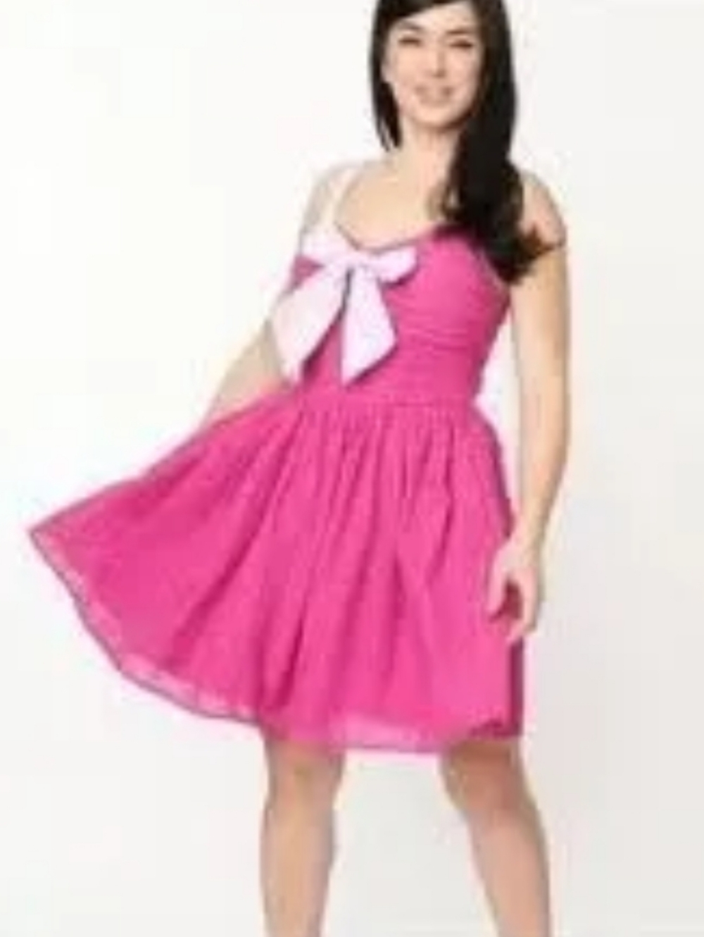 NWT Unique Vintage Dress "Catch of the Day" Pink Bow Eyelet XS Adjustable Straps